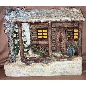 3D Resin Art Sculpture Log Cabin Very Detailed Can Use Lightbulb 10x9”